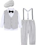 MOMBEBE COSLAND Baby Boy Suits Formal Tuxedo Outfit Suspenders and Bow tie Set 18-24 Months Light Grey