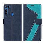 MOBESV Phone Cover For Motorola Moto G8, Flip Wallet Case for Motorola Moto G8 Phone Case, Dark Blue/Light Blue