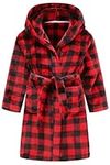 Kids Toddler Boys Girls Fleece Robe Soft Hooded Bathrobe Housecoat Red Plaid 13-14 Years