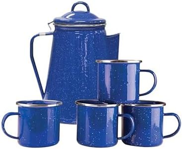 Stansport 8 Cup Enamel Percolator with Four Enamel Mugs, 12-Ounce, Blue