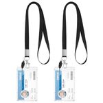 cobee Hard Plastic ID Card Badge Holder with Lanyards, 2 Set Heavy Duty Credit Card Protector with Thumb Slot Detachable Neck Lanyard Strap Clear Name Tag Holders Transparent Card Case Vertical