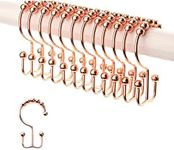 2lbDepot Copper Shower Curtain Hooks Rings, Premium Rust-Resistant Stainless Steel Metal, Double Dual Sided Hooks, Glides Effortlessly on Bathroom Shower Rods, Set of 12 Decorative Copper Hooks