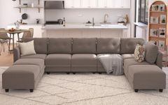 LLappuil Modular Sectioanl Sofa 9 Seater Oversized Velvet Couch with Storage U Shape Sectional with Ottoman, Waterproof, Anti-Scratch, Antistatic, Grey Brown