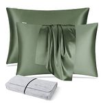 DISANGNI 100% Silk Pillow Cases 2 Packfor Hair and Skin,with Hidden Zipper 22 Momme Both Sides Pure Natural Mulberry Silk Real Silk Pillow Case (2 pc Standard Size 20"x26" Green)