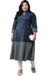 Yash Gallery Women's Plus Size Cotton Ikat Printed A-Line Diwali Kurta for Women (Blue, 6XL)