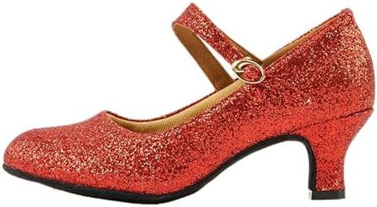 staychicfashion Women's Glitter Latin Ballroom Dance Shoes Pointed-Toe Y Strap Dancing Heels(8.5, Red)