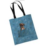 Boxer Gifts for Dog Lovers Owners - Reusable Shopper Shoulder Tote Bags - Cloth Fabric Gift Bag with Dogs on - BLUE