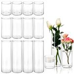 CUCUMI 15pcs Glass Cylinder Vase Hurricane Candle Holder Clear 3 Different Sizes Tall Clear Vases for Wedding Centerpieces Glass Flower Vase for Home Decor Party