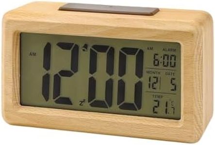 ZCOINS Wooden Digital Alarm Clock, Bedside Clock with Large LED Backlight Display, Smart Sensor Night Light, Snooze Function, Date and Temperature, Desk Alarm Clock for Bedroom Office