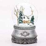 5.5 Inch Tall Musical Cottage Glitterdome with Silver Base Windup 100MM