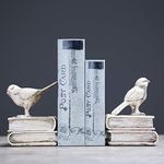 Home Decorative White Birds & Books Vintage Design Resin Bookshelf Bookends,Paper Weights, Book Ends,Bookend Supports, Book Stoppers, Set of 2