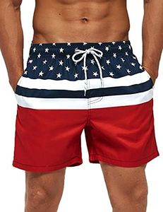 SILKWORLD Men's Board Shorts Swim Trunks Quick Dry Summer Beachwear with Pockets,American Flag,Small