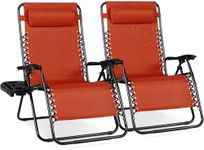 Best Choice Products Set of 2 Extra Wide Adjustable Steel Mesh Zero Gravity Lounge Chair Recliners w/Pillows and Cup Holder Trays - Burnt Orange