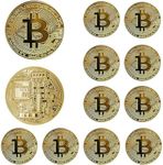 12Pcs Bitcoin - Pure Gold Physical Bitcoin Coin Blockchain Cryptocurrency in Protective Collectable Gift, Featuring Original Commemorative Tokens, Chase Coin, BTC Cryptocurrency (Gold)