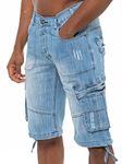 989Zé ENZO Mens Shorts EZS404 Raw Combat Cargo Pockets Casual Knee Length Denim Half Pants LSW 34