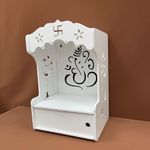 CRAFTS N CREATIONS ADHIYOGI Beautiful Wooden Pooja Stand for Home/Office Mandir/Temple Puja Wall Mounted with STORAGE (Finish- White PU Paint) (GANESH JI)