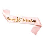 Party Propz Rose Gold 16Th Happy Birthday Girl Satin Sash - Foil Print for 16 birthday decoration for girls/Sweet Sixteen/Birthday Decoration Items For 16 th Birthday/Sweet 16/16th Birthday Gifts