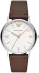 Emporio Armani Men's Three-Hand Silver and Brown Leather Band Watch (Model: AR11173)