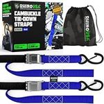 Rhino USA Motorcycle Tie Down Straps (2 Pack) Lab Tested 3,328lb Break Strength, Steel Cambuckle Tiedown Set with Integrated Soft Loops - Better Than a Ratchet Strap