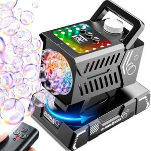 Bttyu Bubble Machine with Remote Control,Automatic Rotation & 12 RGB Lights, 1800mAh Rechargeable Battery, USB-C Charge,Big Bubbles for Kids,Weddings, Birthday Parties, Outdoor Activities