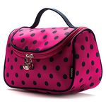 Travel Makeup Bag for Girls, Yeiotsy Cute Polka Dots Cosmetic Bag Toiletry Organizer for Women (Rose Red)