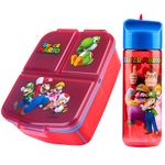 Super Mario Kids Lunchbox with Compartments & Water Bottle, School, Day Trips