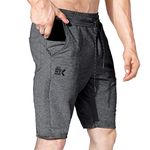 BROKIG Mens Stripe Gym Workout Shorts,Thigh Mesh Athletic Shorts Slim Fit Running Shorts with Zip Pocket(Dark Grey,Medium)