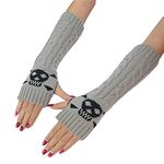 Bold N Elegant Long Extended Skull Knitting Woolen Warm Comfortable Fingerless Gloves Hand Arm Warmer Winter Accessories for Girls (Grey)