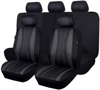 Flying Banner - Car Seat Covers Air Mesh PU Leather Airbag Rear Bench Split 40/60 50/50 60/40 (Full Set - Low Back, Black Grey)