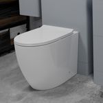 Rimless Comfort Height Toilets Back to Wall Toilet & Concealed Cistern BTW Bathroom WC Pan Soft Close Seat White Ceramic Modern Round Projection Elongated Toilet for Bathrooms