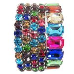 Rosemarie & Jubalee Women's Stunning Statement Set Of 5 Colorful Crystal Rhinestone Stretch Bracelets, 6.75", crystal