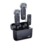 pTron KWM-2 Type C Wireless Microphone with Charging case w/Noise Cancellation, 48Hrs Battery, 20m Wireless Range, Collar Mic for DSLR/iPhone/Android, Vlog, Streaming/Zoom Meeting (Obsidian)