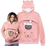 HOMELEVEL Pet Pocket Hoodie - Snug & Comfy Cat or Dog Carrier - Kangaroo Jumper with Pouch and Ears - Perfect for Home and Outdoor - Size M or Medium, Pink