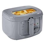 Crystals Electric 2.5L Deep Fryer, Deep Fat Fryer Countertop with Non-Stick Coating, Non-Stick Frying Pan Internal Mesh Basket with Safety Handle + Viewing Window - 1800 Watts (Grey)