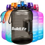 BuildLife Gallon Motivational Water Bottle Wide Mouth with Time Marker/Flip Top Leakproof Lid/One Click Open/Large BPA Free Capacity for Fitness Goals and Outdoor(Black, 1 Gallon)