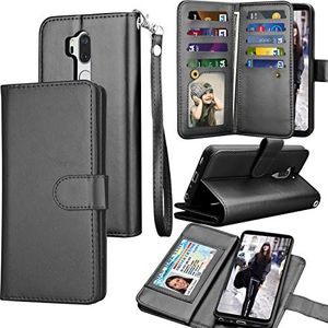 Tekcoo LG G7 ThinQ Case, LG G7 ThinQ Wallet Case, LG G7 2018 PU Leather Case, Luxury ID Cash Credit Card Slots Holder Purse Carrying Folio Flip Cover [Detachable Magnetic Hard Case] Kickstand - Black