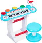 Best Choice Products 37-Key Kids Electronic Musical Instrument Piano Learning Toy Keyboard w/Multiple Sounds, Lights, Microphone, Stool - Multicolor