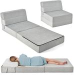 RELAX4LIFE Folding Sofa Bed Chair - 3-in-1 Convertible Couch Sleeper, Floor Futon Couch w/Removable Cover & Full Padded Foam, Fabric Guest Sleeper Chair for Living Room, Study, Apartment (Grey)
