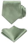 TIE G Solid Satin Color Formal Necktie and Pocket Square Sets in Gift Box, Sage Green, Reg