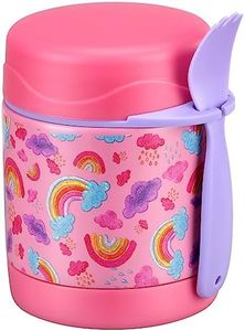 Pawtong 10oz Soup Thermo for Hot Food Kids Insulated Food Jar,Thermo Hot Food Lunch Container, Width Mouth Stainless Steel Lunch Box for Kids with Spoon (Pink-rainbow)