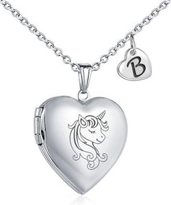 YOUFENG Unicorns Gifts for Her Love Heart Initial Letter Locket Necklace that Holds Pictures Enamel Locket Pendant Gifts for Women B