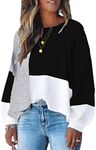 ECOWISH Women Sweater Long Sleeve Color Block Knit Pullover Sweaters Crew Neck Patchwork Casual Loose Jumper Tops Black X-Large