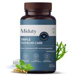 Miduty Triple Thyroid Care Supplement - Rapid Action Formula | KSM-66 Ashwagandha,Sea Kelp, Zinc,Selenium,L-Tyrosine | Supports Thyroid Health | 60 Capsules