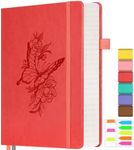 Lined Notebook Journal for Women, 312 Numbered Pages A5 Thick Leather Journal, 100gsm Paper Daily Journal for Work Travel, Hardcover College Ruled Notebook, Giftable Butterfly Floral Notebook, Red