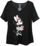 Disney Women's Plus Size Minnie Mouse V Neck T Shirt, Black, 1X