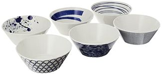 Royal Doulton Bowls, Stoneware, Designed to Mix & Match, 1815 Pacific 16cm/6.3in, Blue Mixed Patterns, Set of 6