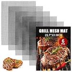 BBQ Grill Mesh Mat Set of 6, Non-Stick Reusable Barbecue Grilling Mat Easy to Clean, Heavy Duty Heat Resistant Cooking Mesh Mat 15.7” x13 ” Suitable for Outdoor Smoker, Pellet, Gas, Charcoal Grills