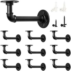 LuckIn 10 Pack Pipe Shelf Brackets for DIY 8 10 12 14 Inch Floating Shelves, Industrial Style, Matte Black