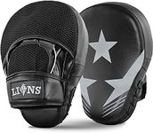 Lions Curved Focus Pads Hook & Jabs Gloves Punch Bag Mitts Boxing MMA Kick Training (Max Star Grey)