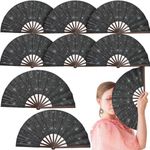 Wenqik 9 Pcs Glitter Rave Fan Christmas Decoration Folding Hand Fan Foldable Chinese Fan Large Clack Xmas Kung Fu Fan for Christmas Home Dance Club Festival Party Stage Performance Decoration(Black)